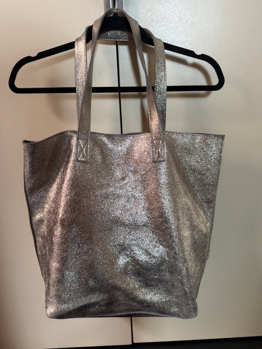 Gold metallic tote bag with multi pocket insert $35